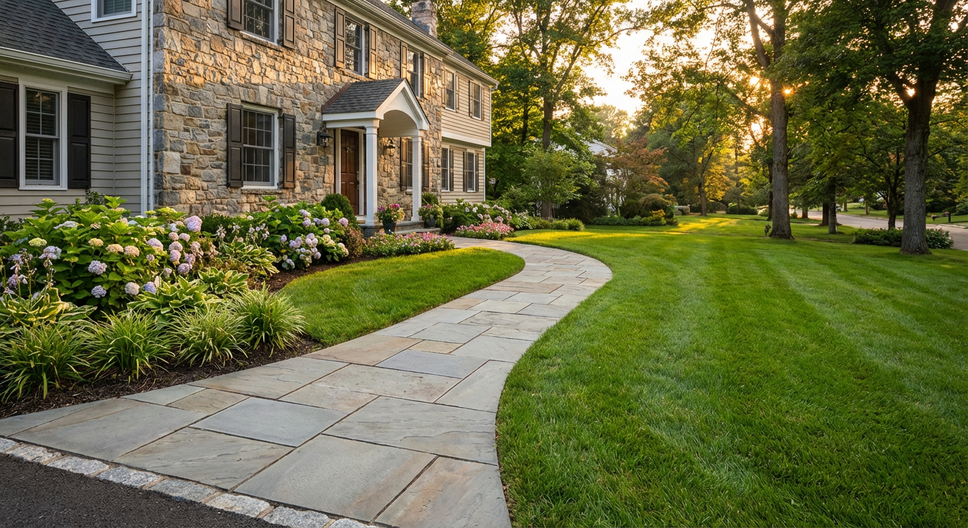 New paver walkway with clean lines, proper edging, and smooth surface after installation