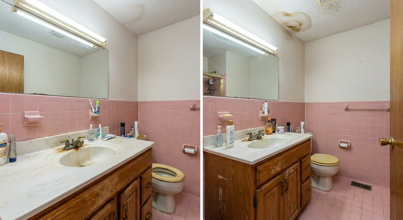 Original pink tile master bathroom before renovation - Totowa NJ